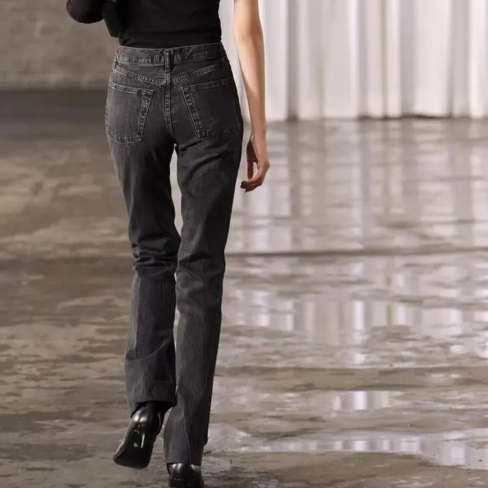 NWT ZARA HIGH RISE BOOTCUT ZW COLLECTION JEANS SIZE 28 (US 6) | GRAY/BLACK - Picture 3 of 8